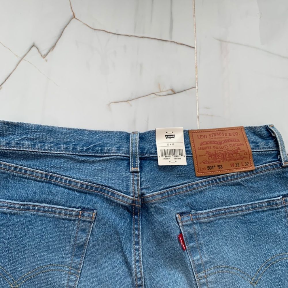 Levi's 501 Jeans Mens 36x32 '93 Straight Fit Stretch Blue Casual Pants Denim NEW - Picture 10 of 11